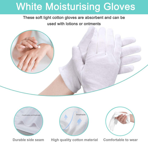 Kids Cotton Gloves 24pcs Soft White Moisturizing Eczema Gloves for Dry Hands SPA Inspection (X-Small)