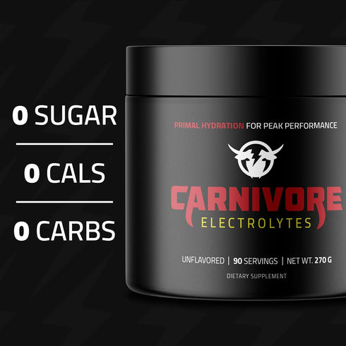 Premium Hydration Powder for Carnivore Diet, Balanced Electrolyte Support, Zero Carb, 90 Servings (Unflavored)