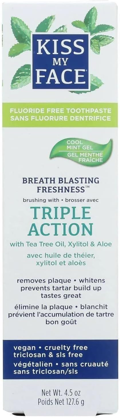 Kiss My Face Triple Action Herbal Mint Gel Toothpaste - SLS and Fluoride Free, 4.5 oz