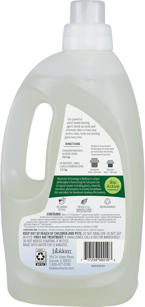 Biokleen Sport Laundry Detergent – 128 HE Loads - Liquid, Concentrated, Eco-Friendly, Non-Toxic, Plant-Based, No Artificial Fragrance, Colors or Preservatives, Sports