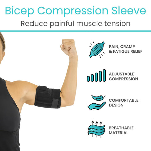 Vive Bicep Brace Compression Sleeve for Tendonitis - Upper Arm Tricep & Bicep Support Brace for Pain Relief - Comfortable, Lightweight, & Adjustable Wrap for Recovery, Rehab, or Workouts (Small)