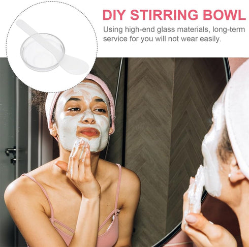 FOMIYES Facial Masks Mixing Bowl Set, 5 Sets with Spatula, Clear Glass Cosmetic Mix Bowl for DIY Masks