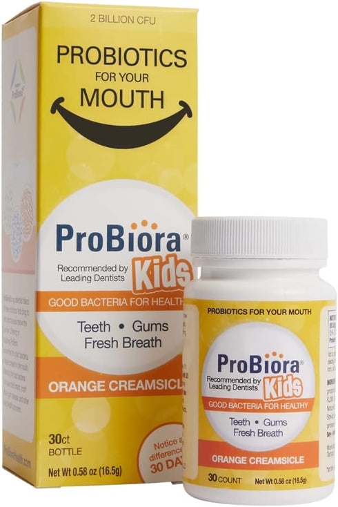 ProBiora Kids Oral-Care Chewable Probiotic Tablets, Healthier Teeth & Gums, Fresher Breath, 30 Count (Orange)