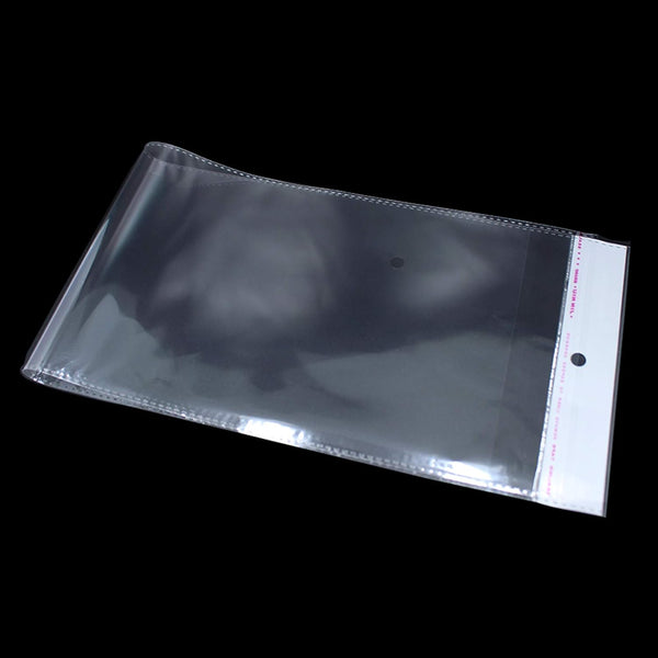 PABCK 100 Pack Clear Self Adhesive Hair Packaging Bags, 4.13x21.6 inch, with Hang Hole for Wigs