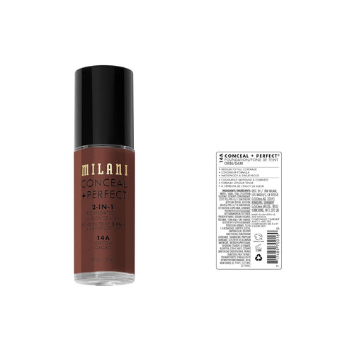 Milani Conceal + Perfect 2-in-1 Foundation + Concealer, Waterproof and Sweatproof, Under Eye Corrector - Cocoa