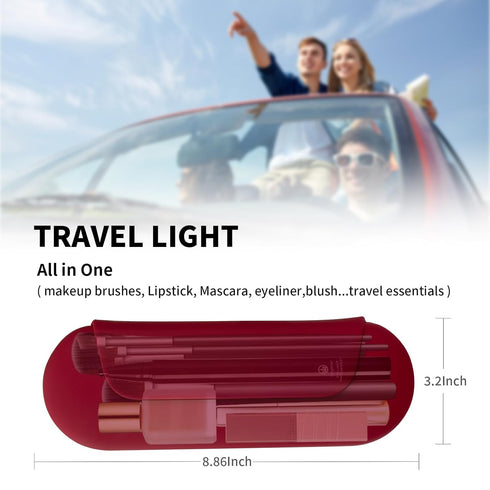 Silicone Makeup Brush Holder Travel Cosmetic Bag, Soft Portable Case with Anti-Fall Out Magnetic Closure, Red