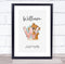 The Card Zoo New Baby Birth Details Christening Nursery Bear Initial W Keepsake Gift Print