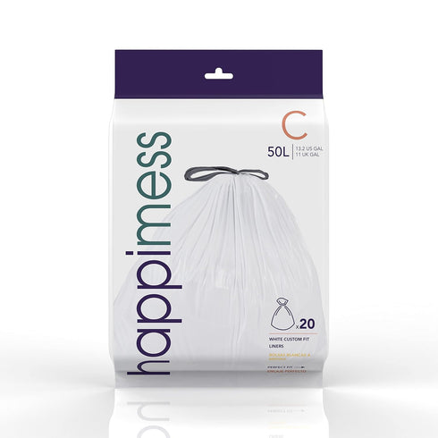 happimess HPM3000C-WHITE 13.2 Gallon Kitchen Drawstring Trash Bags, 60 Count, White, 3 Packs of 20 Liners