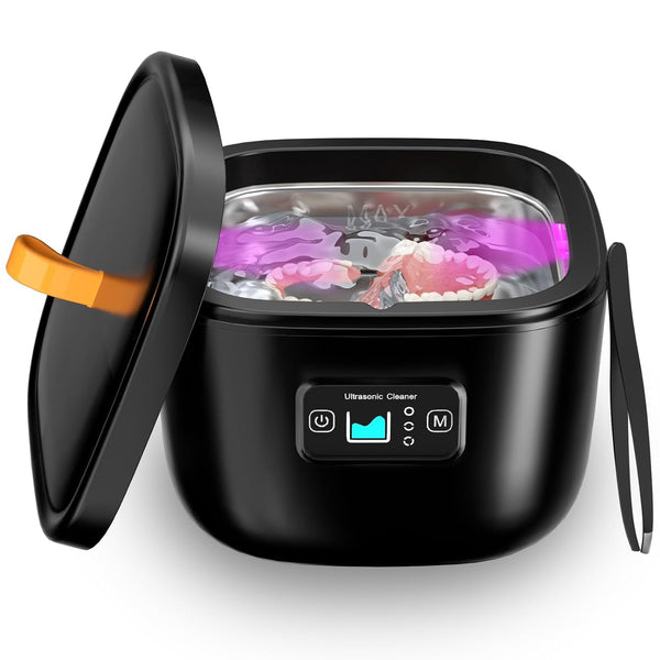 Ultrasonic Retainer Cleaner Machine, 45kHz LED Light Cleaner for Dentures, Aligner, Mouth Guard