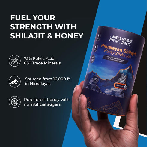 Pack 30 The Wellness Project Himalayan Shilajit Honey Sticks Pro with Saffron, Forest Honey & Fenugreek extract |