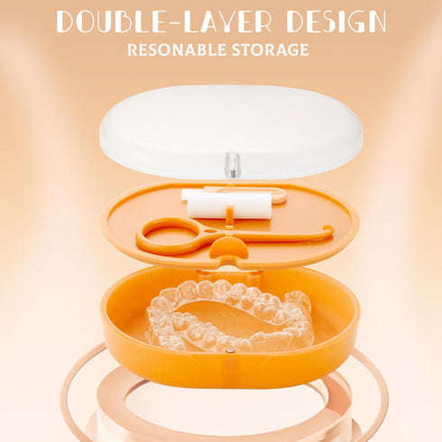 New Double-layer Aligner Case - Chewing Tool, Cleaning Brush, Built-in Mirror for Orthodontic Use