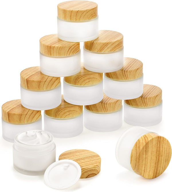ZENFUN 16 Pieces Glass Cosmetic Containers, 50 Gram/50ml, Leak-proof Small Makeup Sample Jars, Refillable Travel Jars