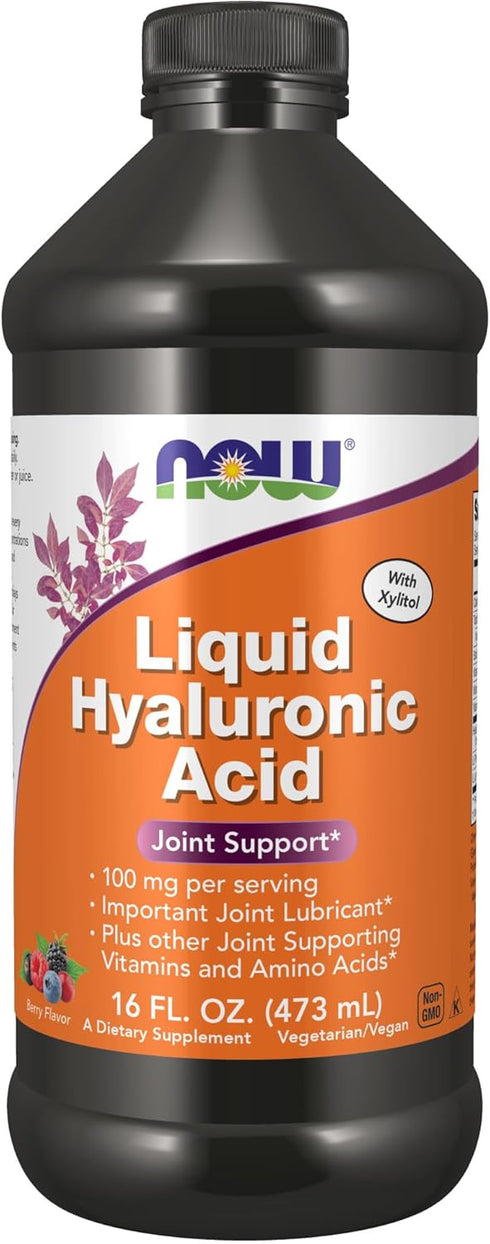 NOW Supplements Liquid Hyaluronic Acid, Delicious Berry Flavor, 100 mg Per Serving, 16-Ounce