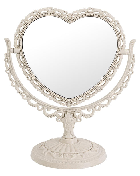 XPXKJ 7 Inch Vintage Heart Mirror, Elegant Desk Makeup Mirror with Double Sided 360 Degree Rotation