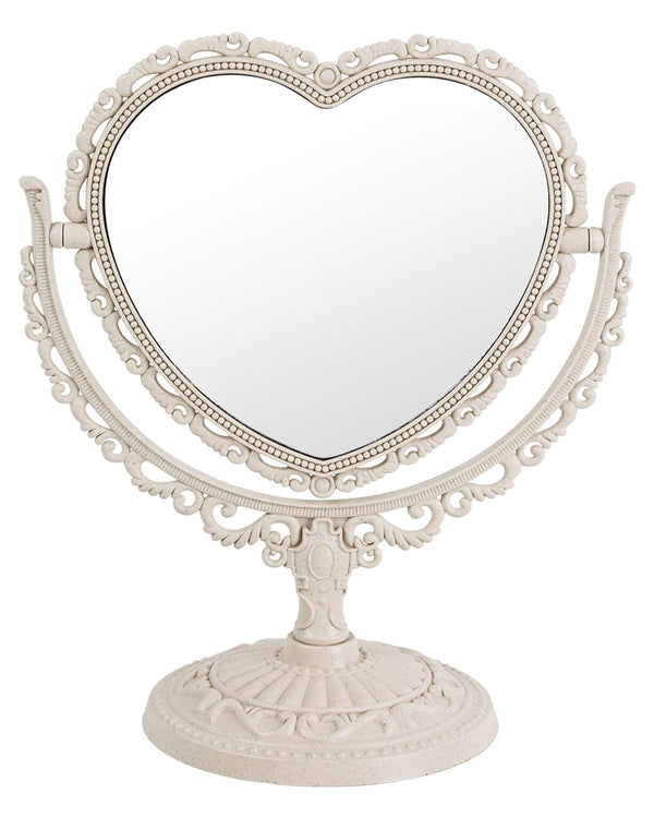 XPXKJ 7 Inch Vintage Heart Mirror, Elegant Desk Makeup Mirror with Double Sided 360 Degree Rotation