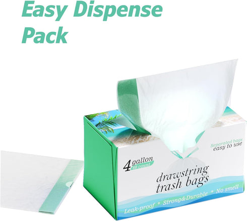 4 Gallon Drawstring Trash Bags, 60 Count, 0.5 Mil Strong Small Garbage Bags for Office Bathroom Kitchen