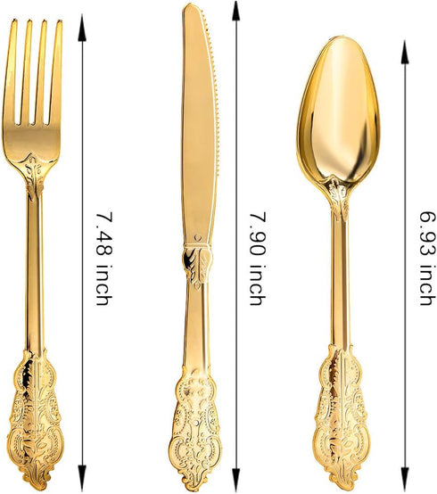 N9R 120pcs Gold Plastic Silverware, Gold Disposable Silverware Include 40 Forks, 40 Spoons, 40 Knives, Gold Plastic Flatware, Gold Cutlery Set Disposable for Weddings, Party and Daily Use by N9R