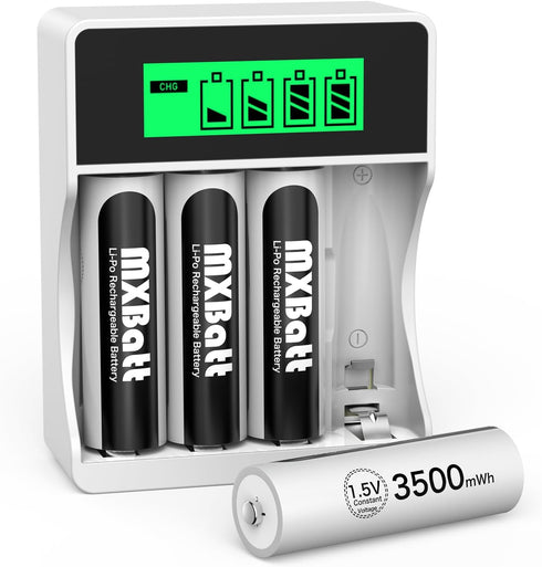 MXBatt Rechargeable AA Batteries with Charger, 1.5V 3500mWh High Capacity, Lithium Batteries 4