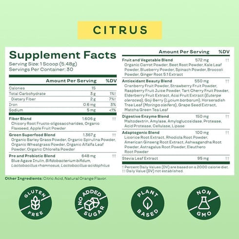 Bloom Nutrition Superfood Greens Powder with Digestive Enzymes, Probiotics, and Prebiotics for Gut Health, 30 SVG,