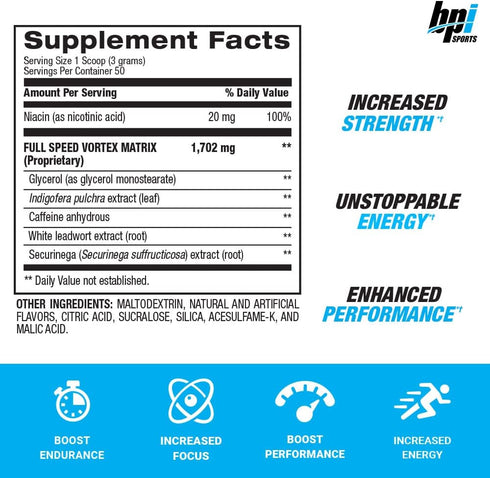 BPI Sports 1.M.R Vortex Pre Workout Powder, Non Habit Forming, Sustained Energy & Nitric Oxide Booster, 5.3 Ounce