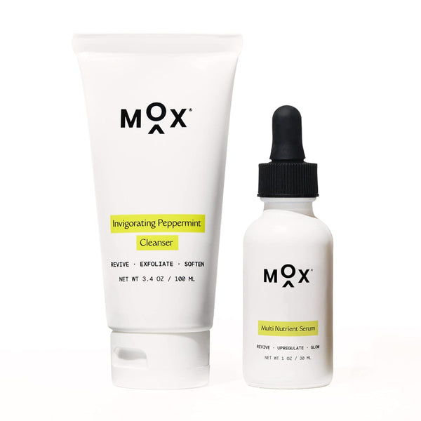Mox Skincare Starter Set (2 pc) | Daily Face Care Set with Mint Exfoliating Cleanser + Nutrient Hydrating Serum