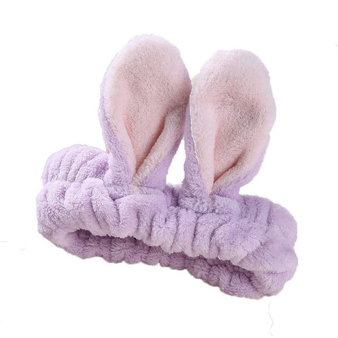 LOVEF 5Pcs Bunny Ear Cosmetic Headband Fluffy Elastic Hairband for Shower, Spa, Party, Facial Mask
