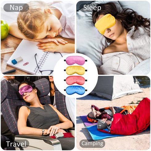 BBTO 4 Pcs Smooth Soft Silk Sleep Eye Masks with Adjustable Strap Blindfold for Travel Relaxation (Blue, Watermelon