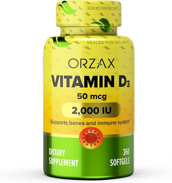 ORZAX Vitamin D3 2000 IU, 360 Softgels | 1 Year Supply for Strong Muscle Function & Immune Support
