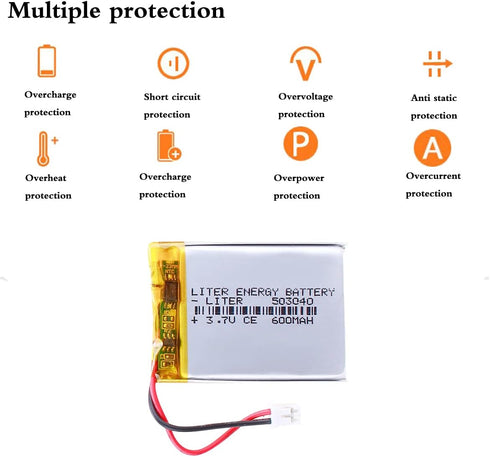 Liter energy battery 3.7V 503040 600mAh Pack 2.0mm Lithium Polymer ion Battery Rechargeable Polymer Battery with JST