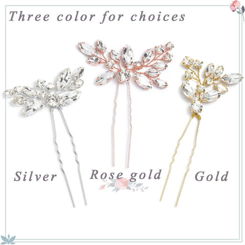 Unicra Bride Wedding Crystal Hair Pins, Flower Bridal Hair Pieces, Wedding Accessories for Women, Pack of 3