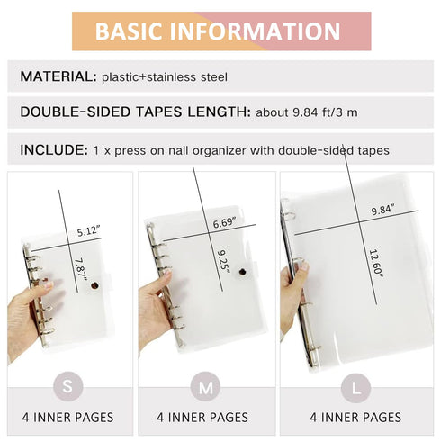 Transparent Press On Nail Organizer, Storage Book with Double-sided Tapes for Fake Nails Display Binder