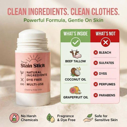 Marys Non Toxic Stain Remover Stain Stick with Scrub Base, Natural Refillable Laundry Stain Remover, Baby Stain