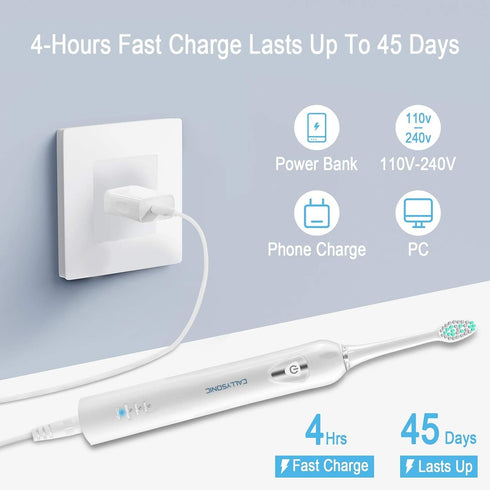 Sonic Rechargeable Electric Toothbrush for Adults & Kids, 48,000VPM, 4 Replacement Brush Heads, White