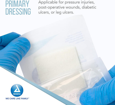 Dynarex DynaGinate Calcium Alginate Wound Dressing, Sterile, Non-Stick, 2"x 2", Box of 10, Absorbent Gel Patches