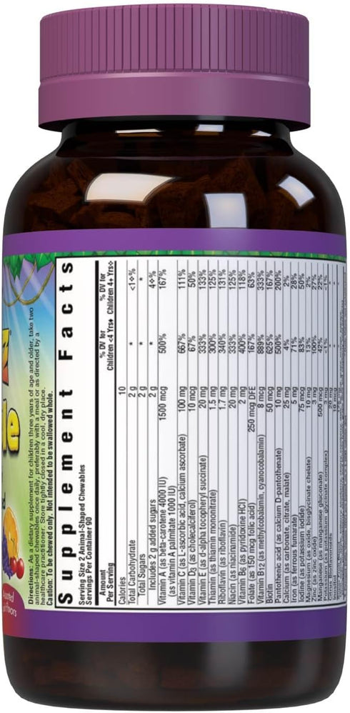 Bluebonnet Nutrition Rainforest Animalz Kids Multivitamin & Mineral Chewable Tablets, Gluten Free, 180 Tablets, Mixed