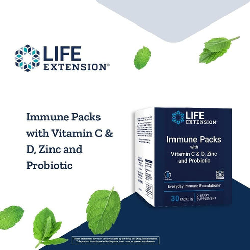 Life Extension Immune Packs - Vitamin C & D, Zinc, Probiotic - 30 Packs