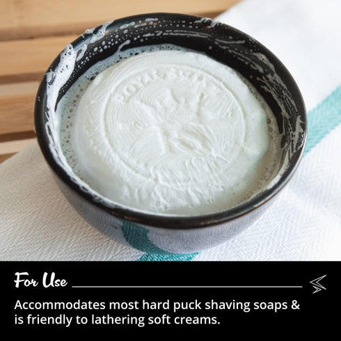Ceramic Textured Shaving Bowl, Shave Soap & Shaving Cream Dish, Textured for Rich Lather, Black