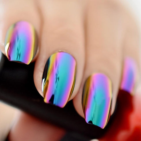 Super Holographic Blue Purple Coffin Nails - Mirror Chrome Square Ladies Fake Nails Quality Tips for Fingers