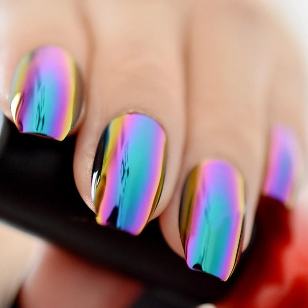 Super Holographic Blue Purple Coffin Nails - Mirror Chrome Square Ladies Fake Nails Quality Tips for Fingers