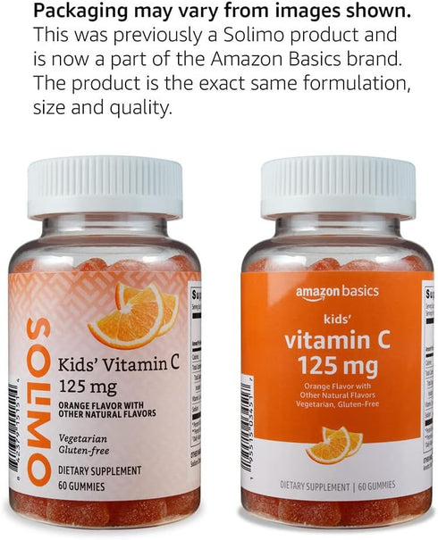 Amazon Basics Kids' Vitamin C Gummies, 125mg, Orange, 60 Count, Immune Health, 2 Month Supply (Previously Solimo)
