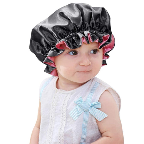 Kids Satin Bonnet Sleeping Cap, Adjustable Reversible Night Caps for 0-3 Years Old, Watermelon Red/Black