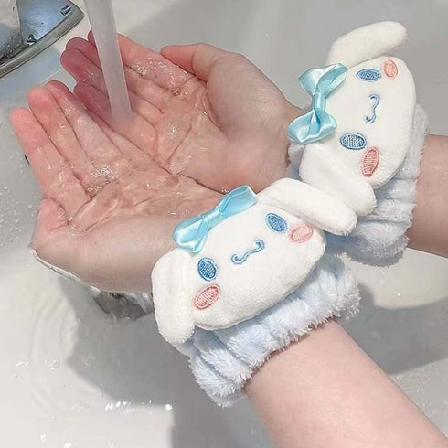 Kawaii Spa Headband and Wristband Set for Face Washing, Soft Skincare Headbands for Women Girls, Fluffy Makeup