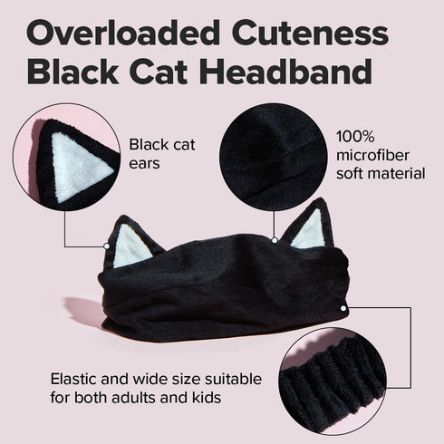 I DEW CARE Face Wash Headband - Black Cat | Adorable Design for Washing & Cleansing, Quick Dry