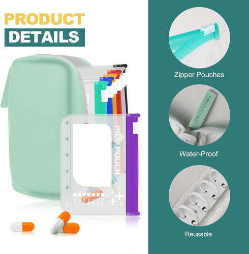 Set Water-Proof Pill Pouch Large Pill Organizer, Pill Loose-Leaf Storage with Color-Coded Medicine Pouches,BPA Free