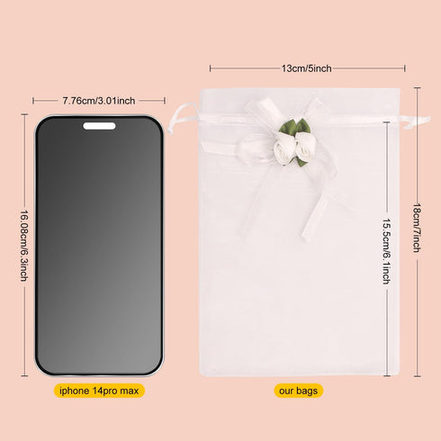 SumDirect 50Pcs Rose Organza Gift Bags, 5x7 inch White Wedding Favor Bags, Jewelry Pouches with Drawstring