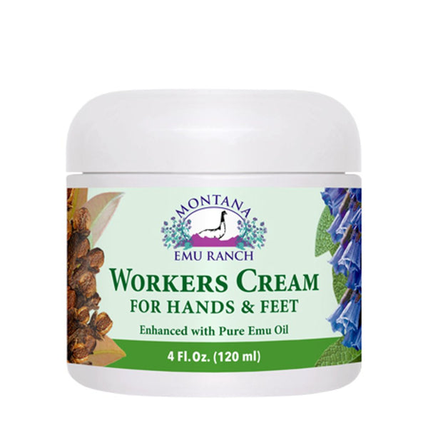 Workers Cream for Hands and Feet - Montana Emu Ranch - 4 Ounce Jar - Enhanced with Pure Emu Oil
