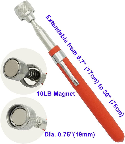 Telescopic Magnetic Pickup Tool Set, 10LB Magnet Stick, 2LB Extendable Magnetic Pickup Tool for Car and Household