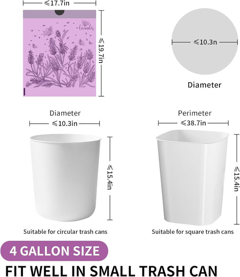 VOK 4 4 50 Count Trash bags, Gallon Trash Bags Drawstring, Colorful & Portable Small Trash Bags with Lavender Printed