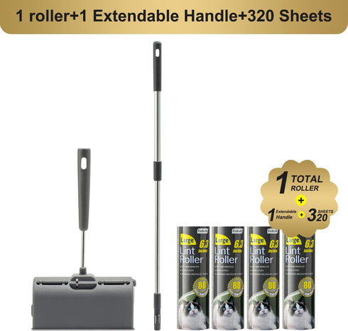 Fedicelly Extra Sticky Lint Rollers for Pet Hair, Large 320 Sheets Remover Brush with Long Handle for Furniture