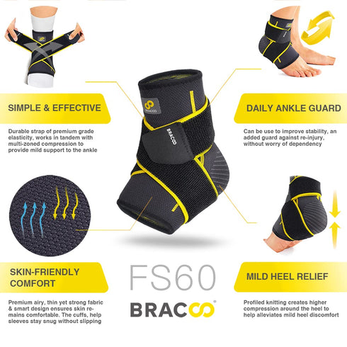 Bracoo 2 Pack Ankle Brace Compression Sleeve – Adjustable Support Strap for Sprained, Plantar Fasciitis Pain Relief